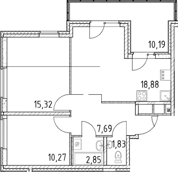 2-комнатная квартира 56.84 м², 14/23 эт., ЖК «Город Первых»